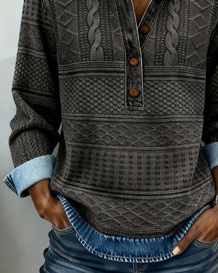 Olivia Hartley™ | Denim Knit Button Top
