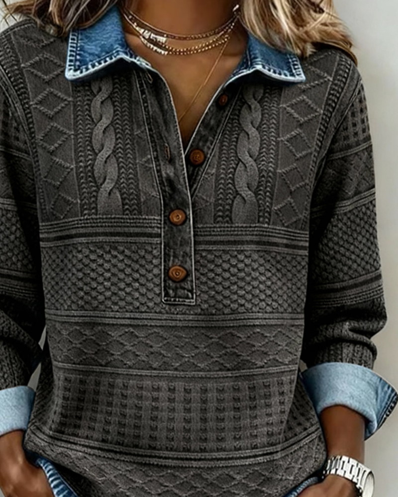 Olivia Hartley™ | Denim Knit Button Top