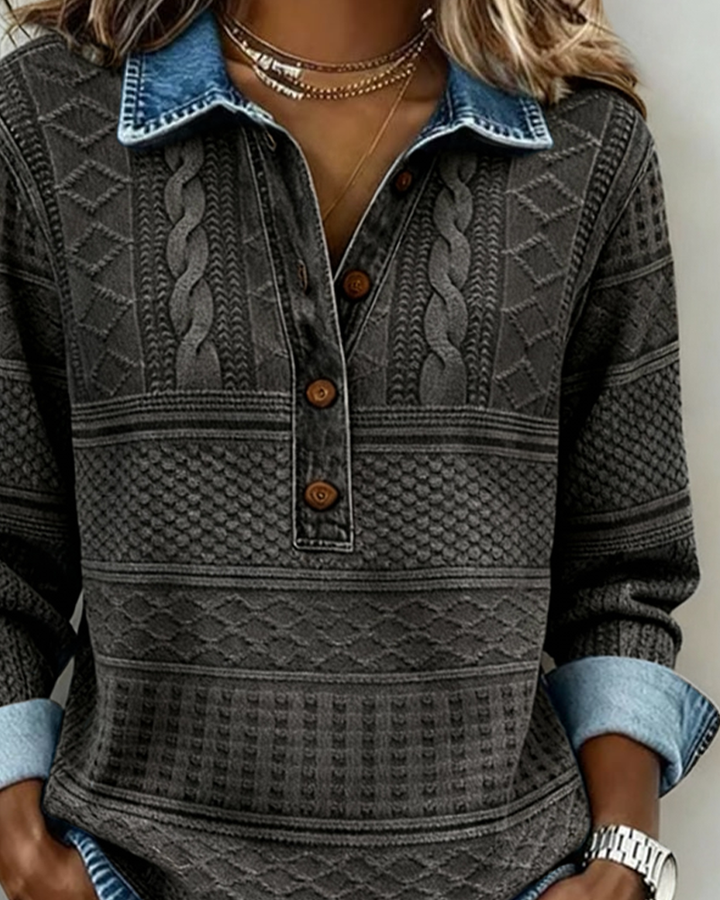 Olivia Hartley™ | Denim Knit Button Top