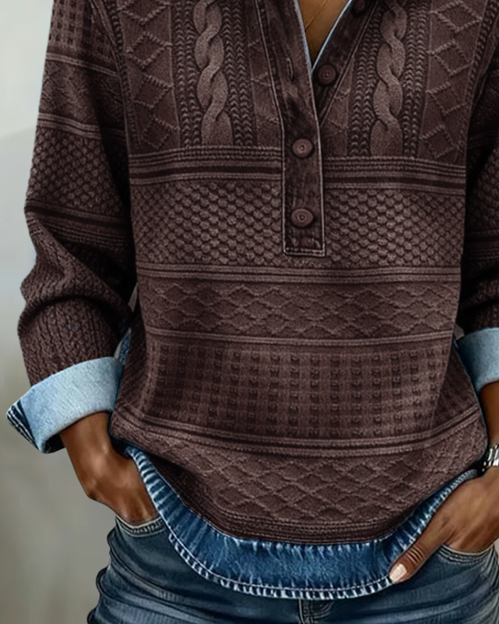 Olivia Hartley™ | Denim Knit Button Top