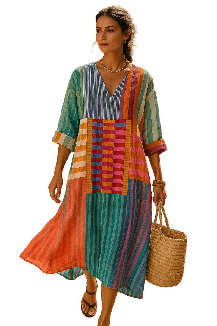 Clara Montague™ | Vibrant Patchwork Dress