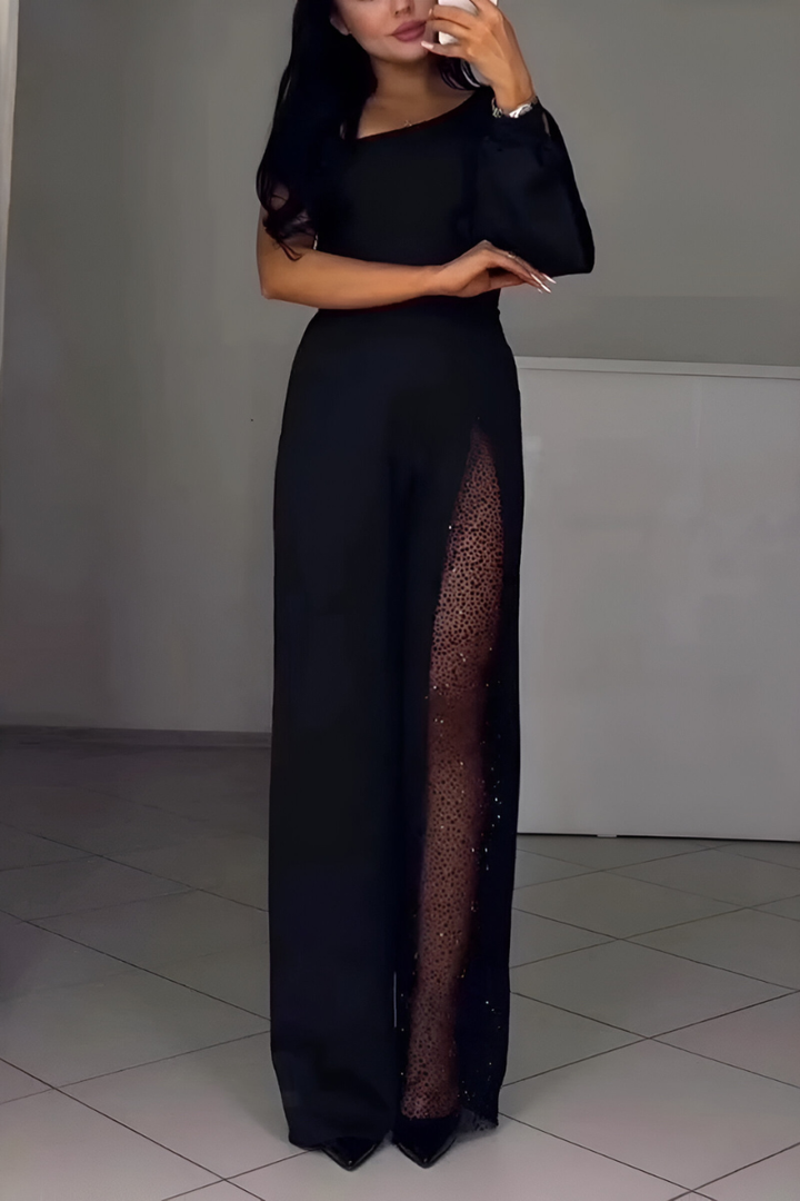 Celeste Luxe™ | One-Shoulder Wide-Leg Jumpsuit