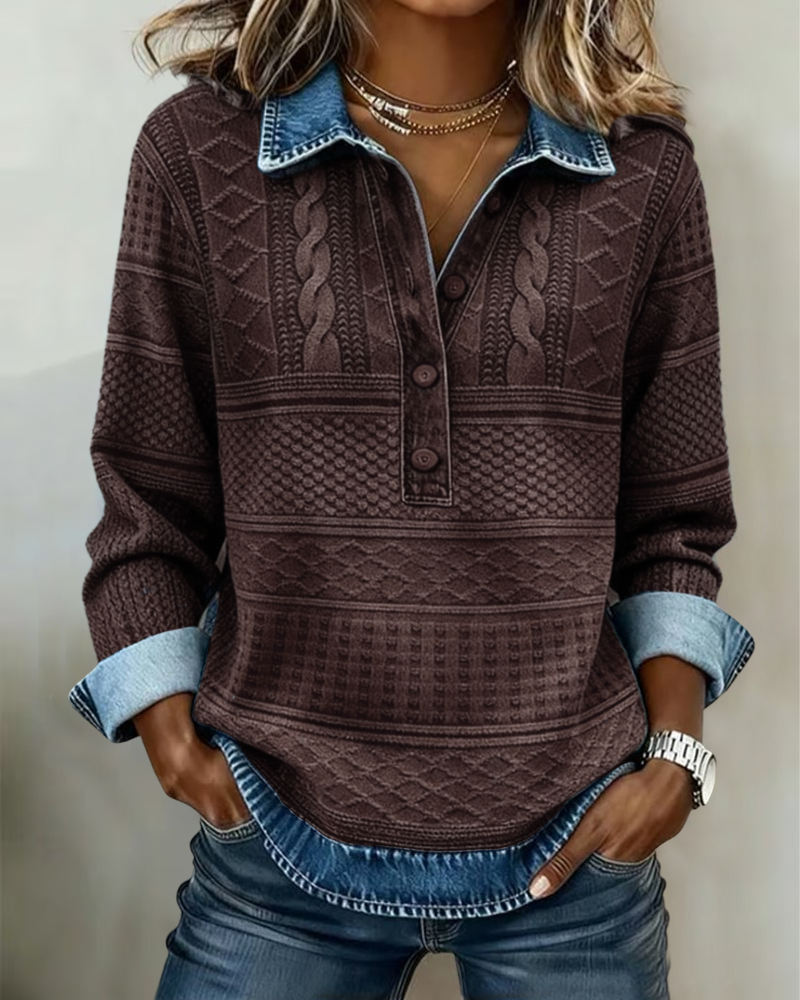 Olivia Hartley™ | Denim Knit Button Top