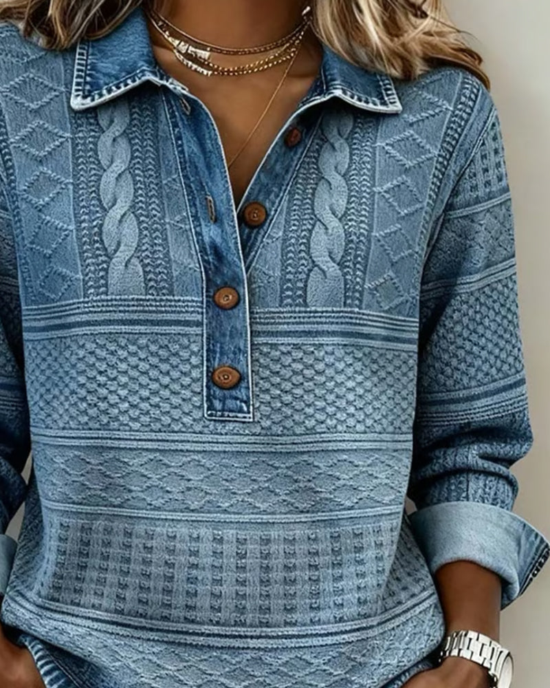 Olivia Hartley™ | Denim Knit Button Top
