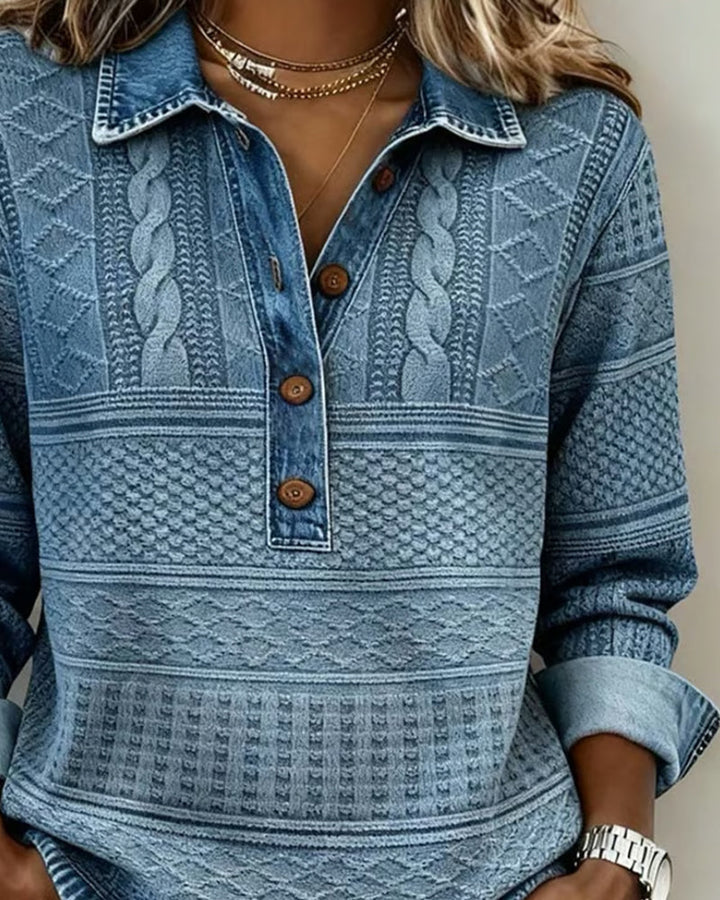 Olivia Hartley™ | Denim Knit Button Top