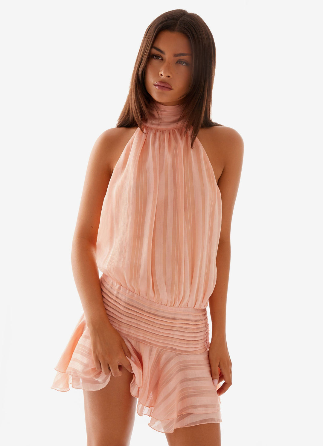 Barret Halter Neck Ruffle Mini Dress