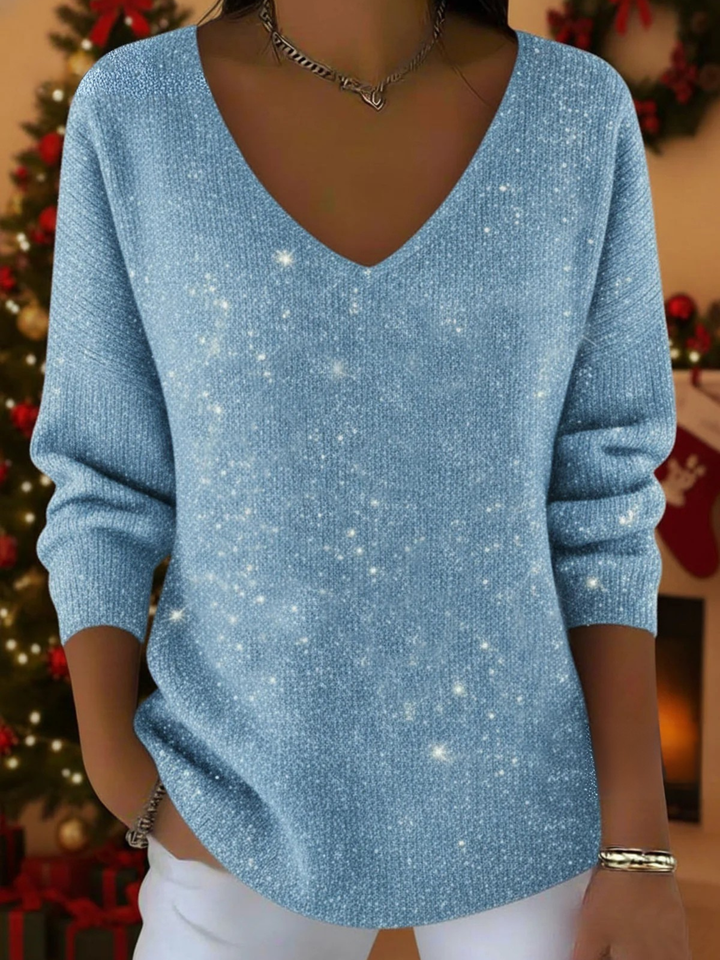 The Ella™ | Holiday V-Neck Sparkle Jumper