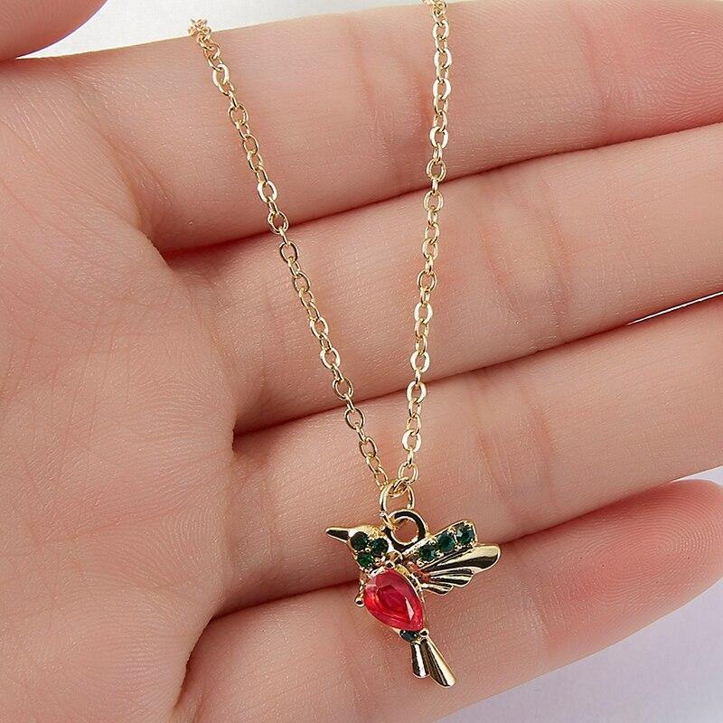 Golden Blue Crystal Hummingbird Pendant