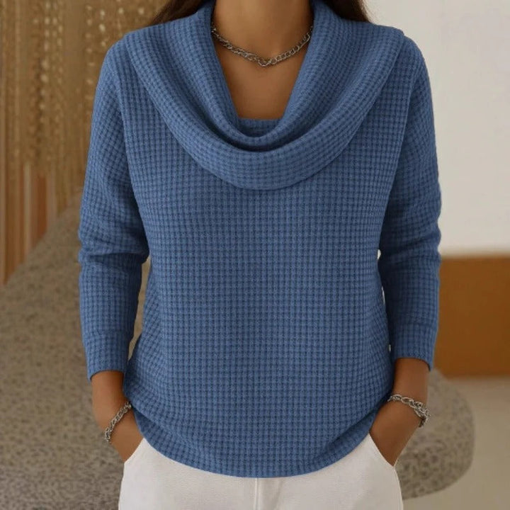 The Amber™ | Luxe Waffle-Knit Cowl Neck Sweater