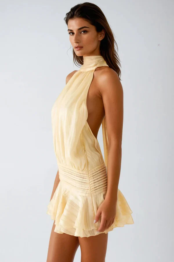 Barret Halter Neck Ruffle Mini Dress
