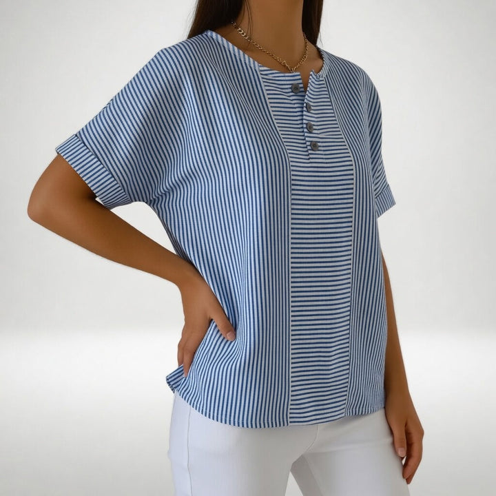 Sorène™ | 100% Linen Soft Stripe Blouse