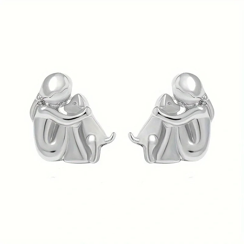 Aria – Two-Tone Dog Embrace Earrings (Silver & Gold)