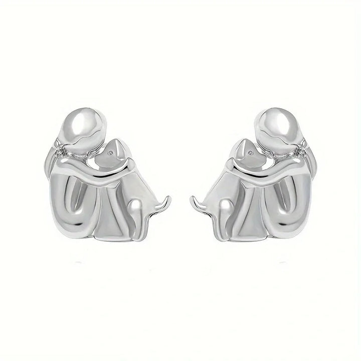 Aria – Two-Tone Dog Embrace Earrings (Silver & Gold)