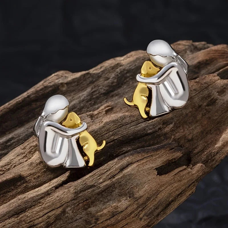 Aria – Two-Tone Dog Embrace Earrings (Silver & Gold)