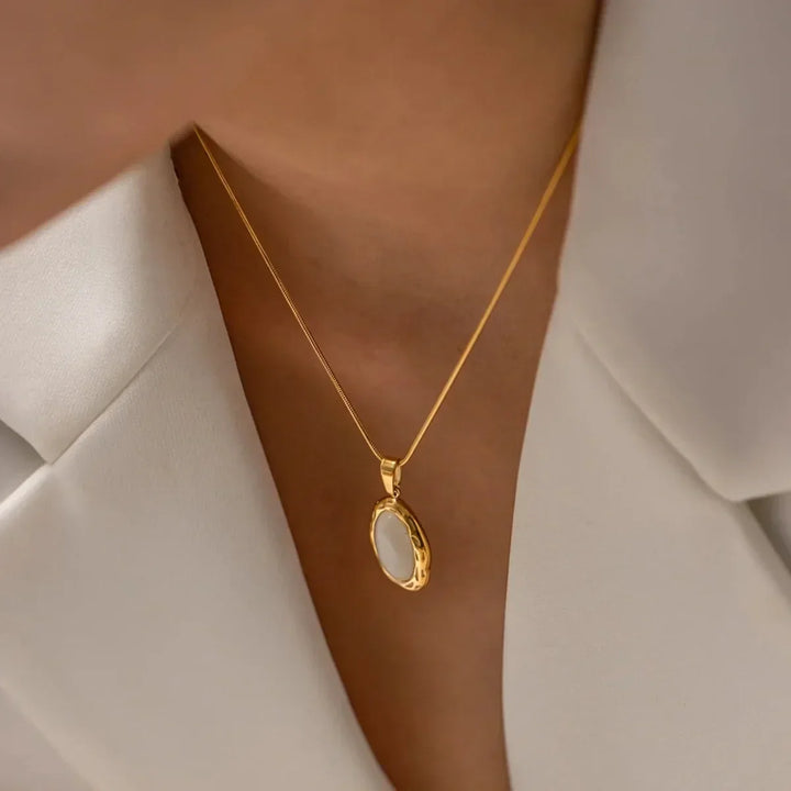 Oval Opal Cat's Eye Gold Plated Necklace