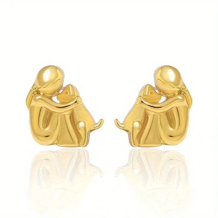Aria – Two-Tone Dog Embrace Earrings (Silver & Gold)
