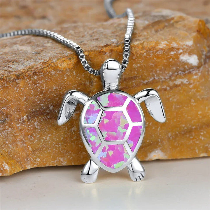 Vintage Green Fire Opal Turtle Pendant in Gold