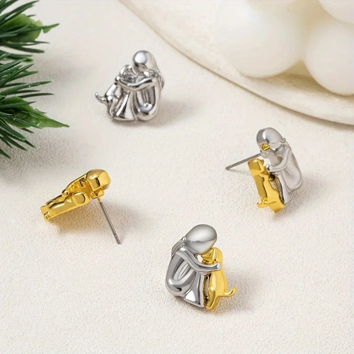 Aria – Two-Tone Dog Embrace Earrings (Silver & Gold)