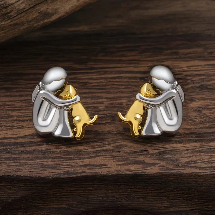 Aria – Two-Tone Dog Embrace Earrings (Silver & Gold)