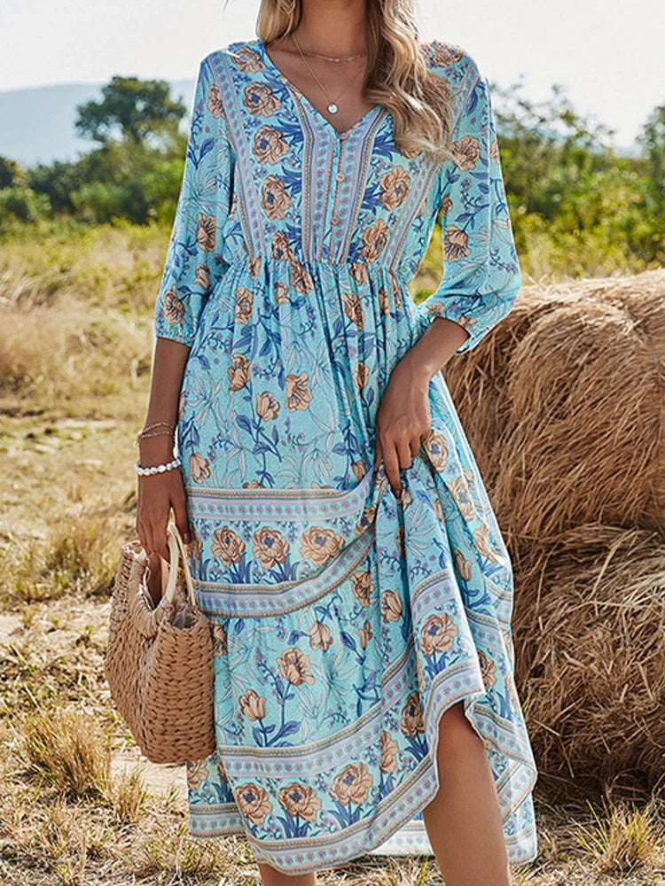 Elara Waverly™ | Cotton Boho Maxi Dress