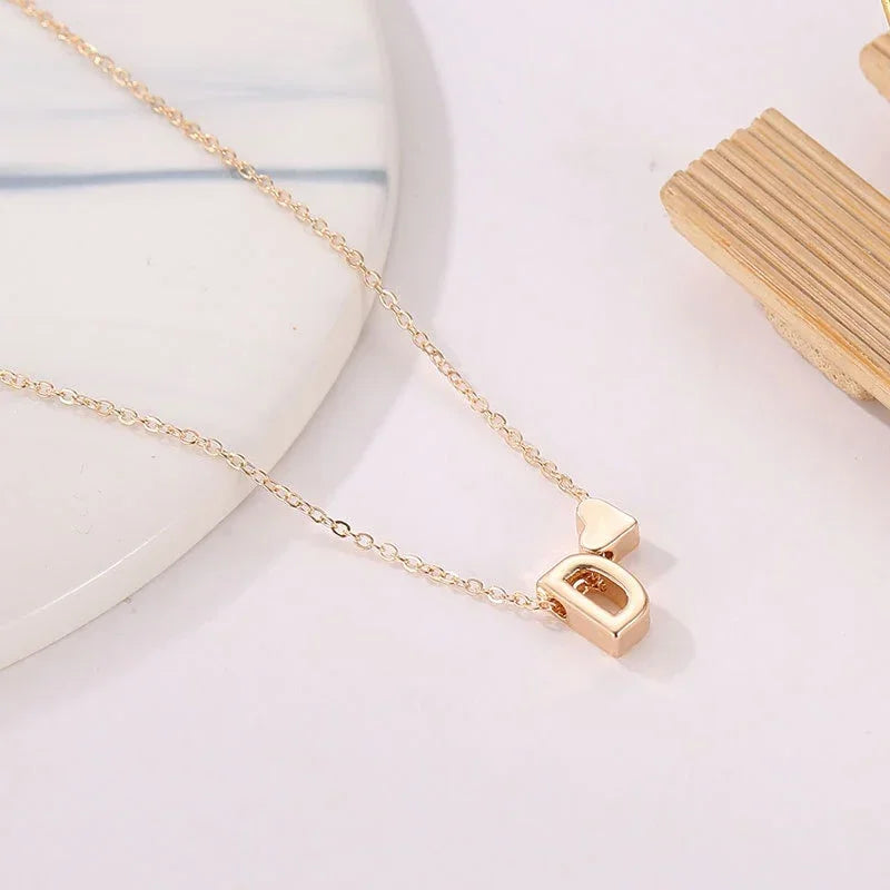 Necklace with Initial Golden Heart