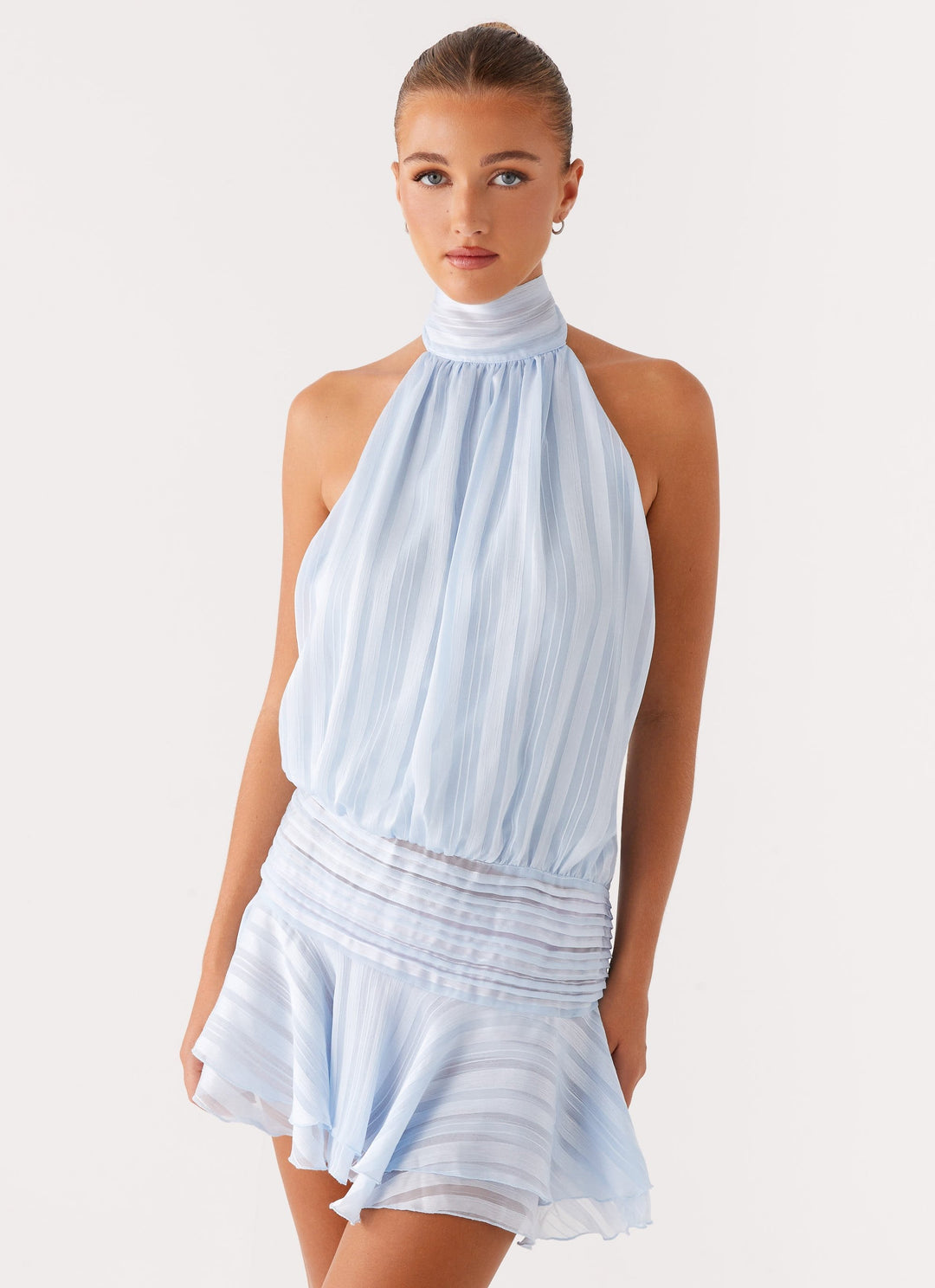 Barret Halter Neck Ruffle Mini Dress