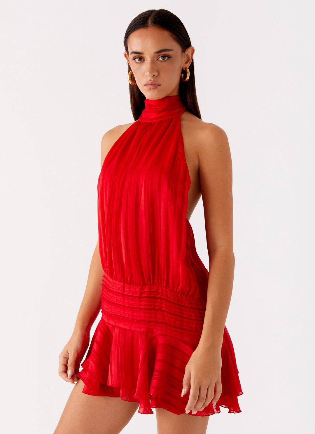 Barret Halter Neck Ruffle Mini Dress