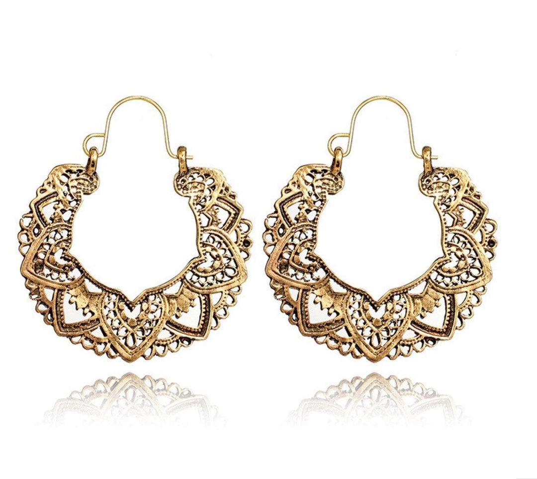 Boho Lotus Hoop Earrings