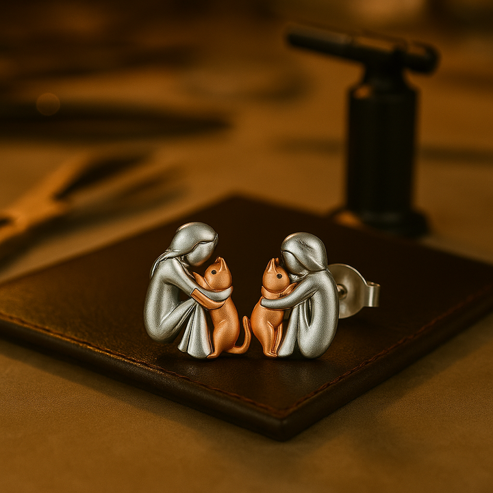 Mila – Cat Embrace Earrings (Silver & Rose Touch)