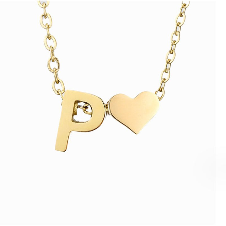 Minimalist Initial Necklace with Heart Charm