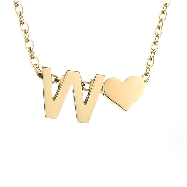 Minimalist Initial Necklace with Heart Charm