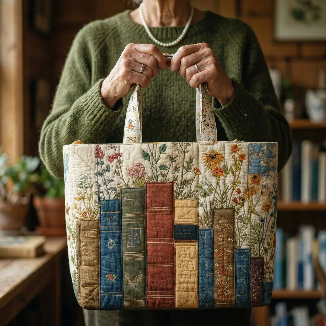 Artisan Tote - Books and Flowers