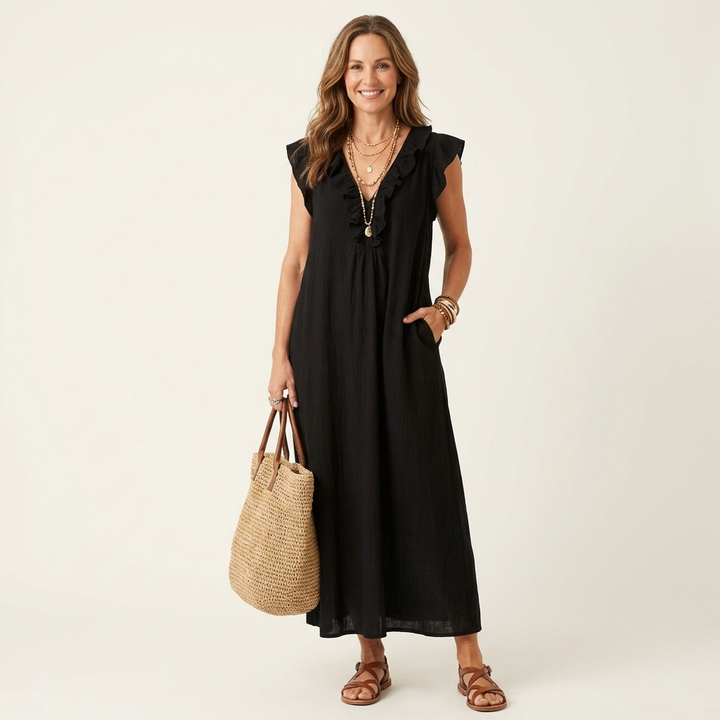 Linda Grace™ | Ruffle V-Neck Maxi Dress