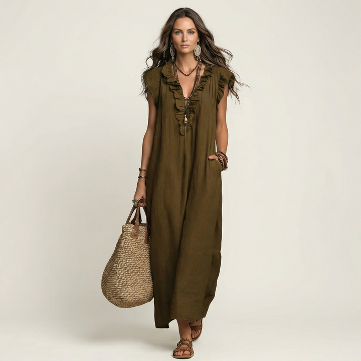 Linda Grace™ | Ruffle V-Neck Maxi Dress
